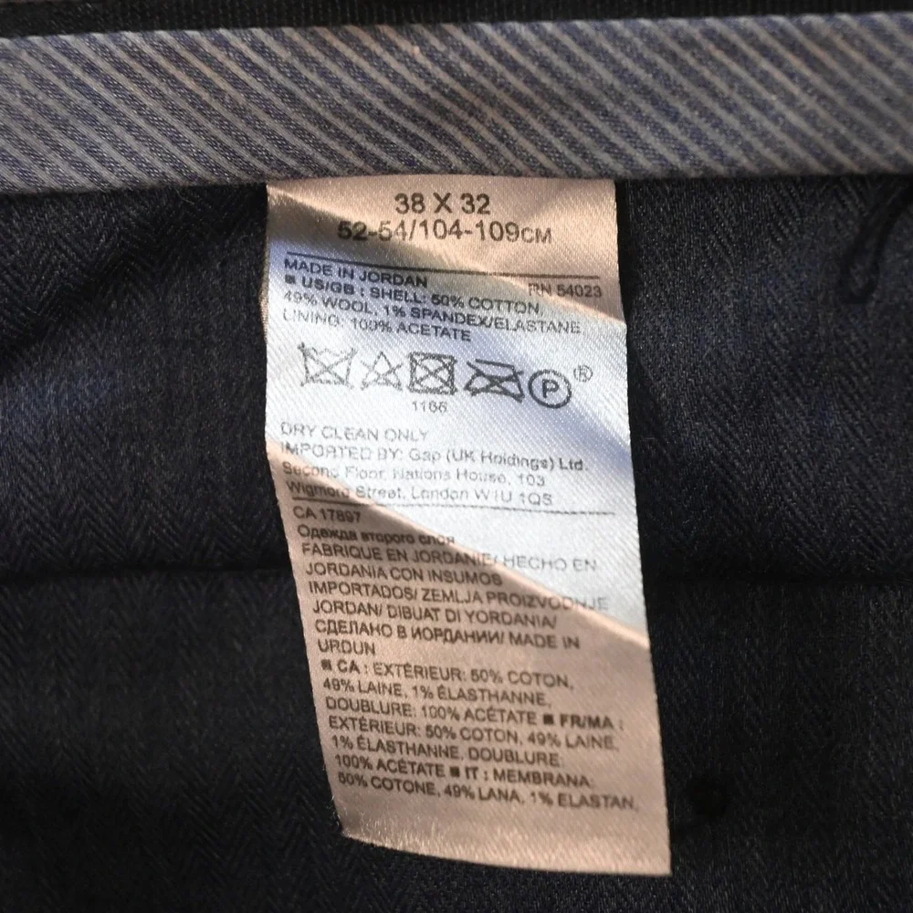 Banana Republic 38x32 Navy Blue Windowpane 485953 Flat Front Straight Mens Pants